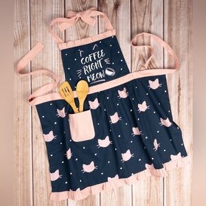 Pantry | Coffee Right Meow Cat Apron in Blue Pink OS One Size